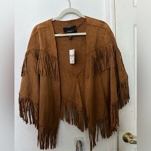 Brown suede/fringe cape